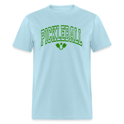 Pickleball T-Shirt (Green Arch Letters) - powder blue