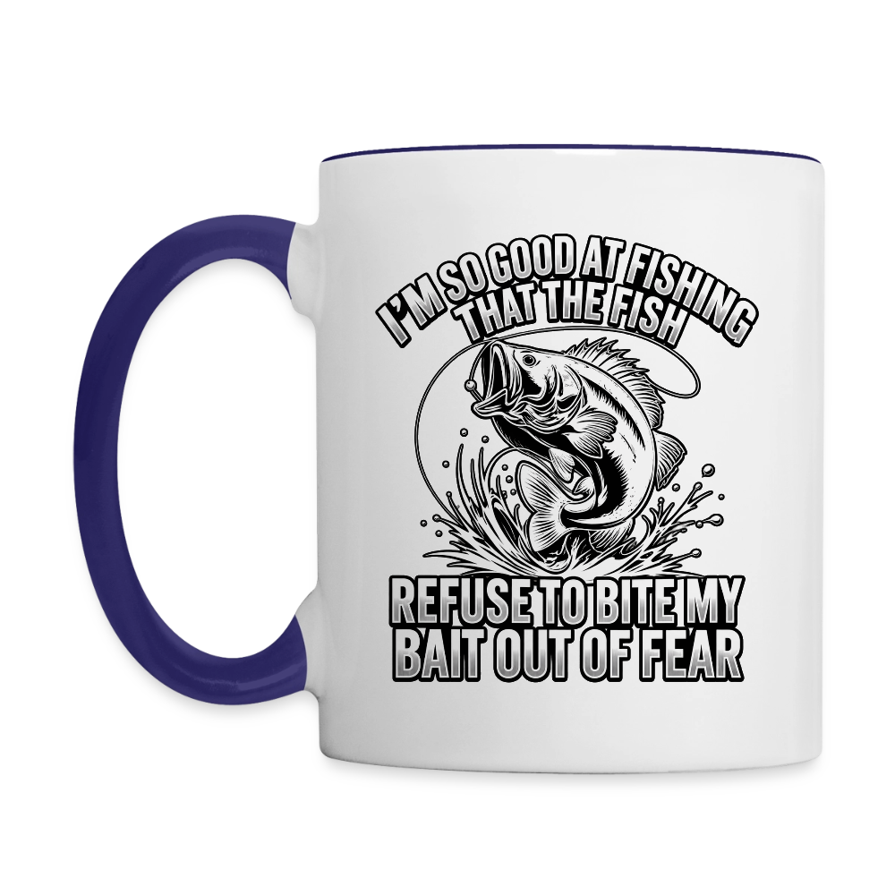 I’m So Good at Fishing the Fish Refuse to Bite Ceramic Mug - white/cobalt blue