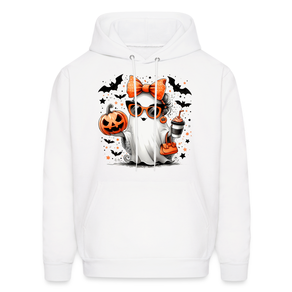 Cute Halloween Ghost with Pumpkins and Bats Hoodie (Halloween Mom) - white