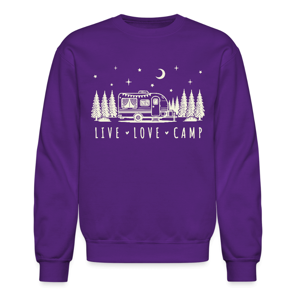 Live Love Camp Sweatshirt – Camper Under Night Sky Color: purple