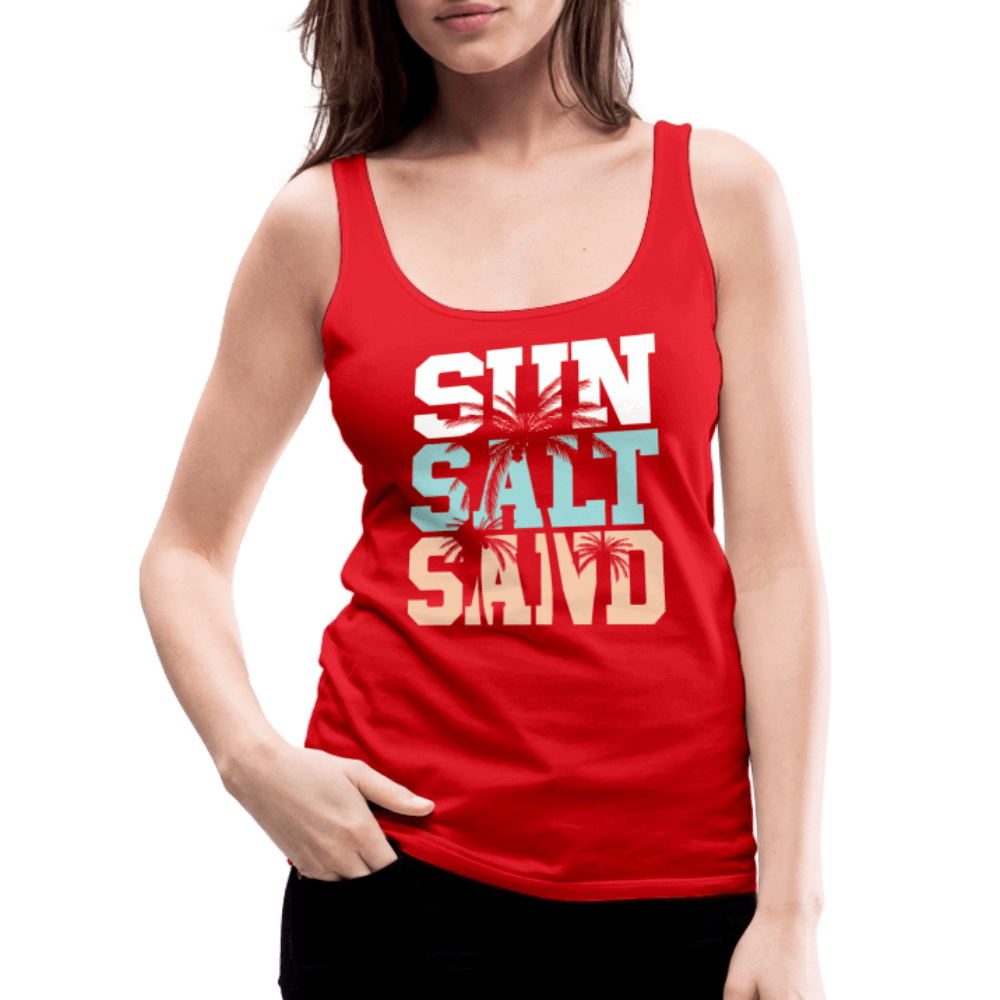 Sun Salt Sand Women’s Tank Top with Palm Tree Beach Theme - red