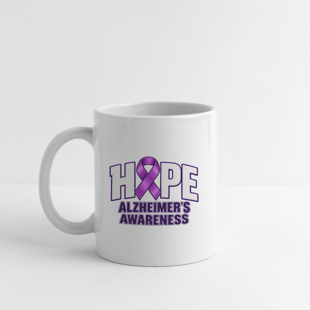 Hope Alzheimer’s Awareness Ceramic Coffee Mug – Purple Ribbon - white