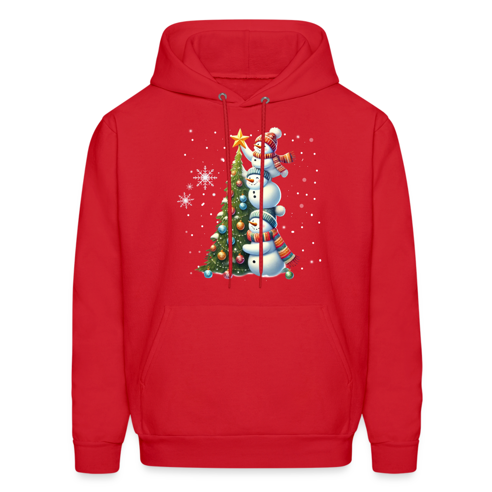 Cute Snowman Decorating Christmas Tree Hoodie - red