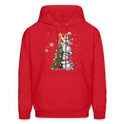 Cute Snowman Decorating Christmas Tree Hoodie - red