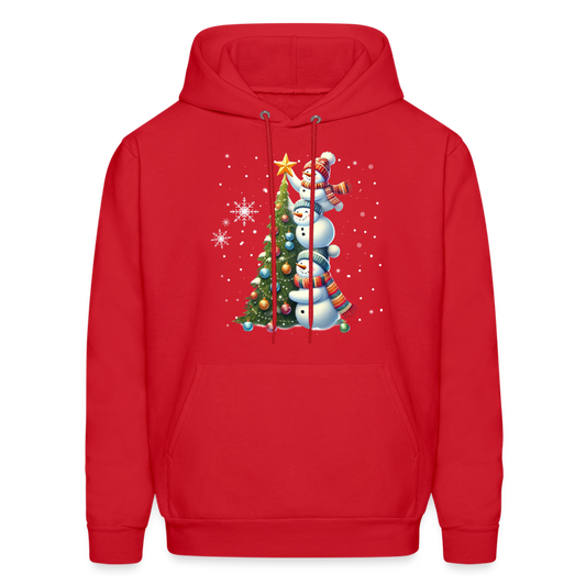 Cute Snowman Decorating Christmas Tree Hoodie - red