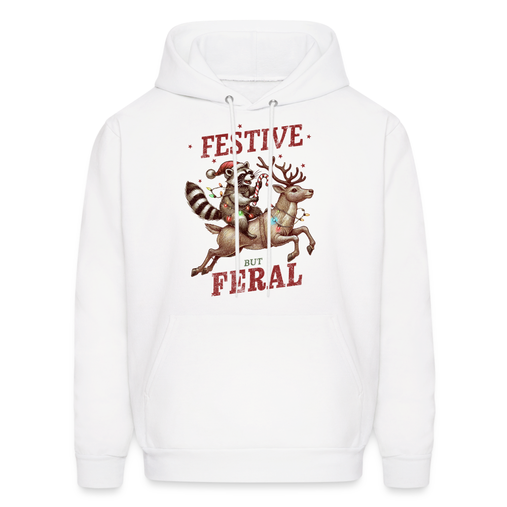 Festive But Feral Raccoon Christmas Hoodie - white