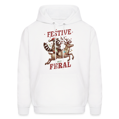 Festive But Feral Raccoon Christmas Hoodie - white