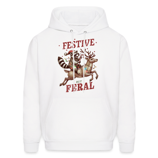 Festive But Feral Raccoon Christmas Hoodie - white