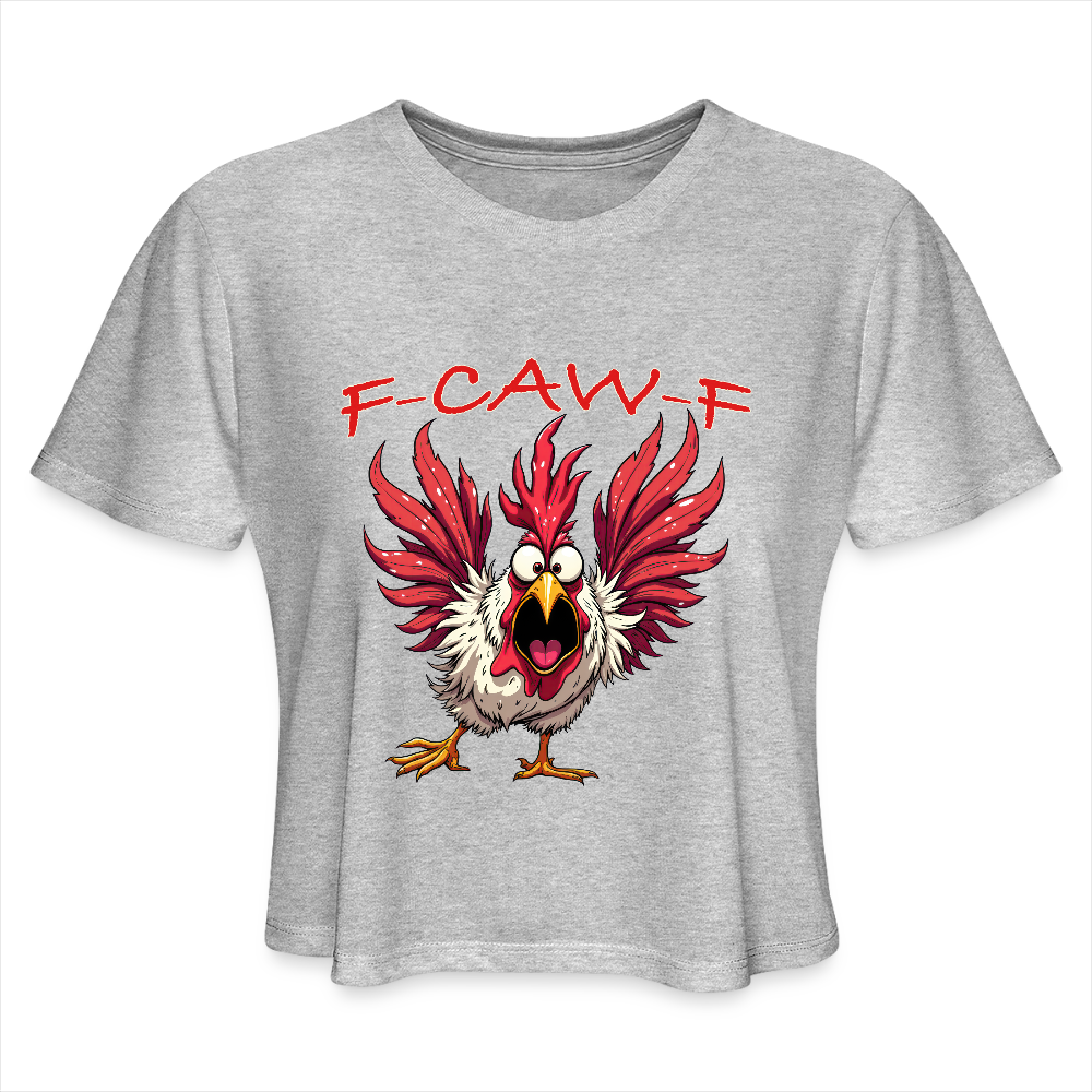 F-CAW-F Women’s Crop Tee – Funny Rooster Shirt Color: heather gray