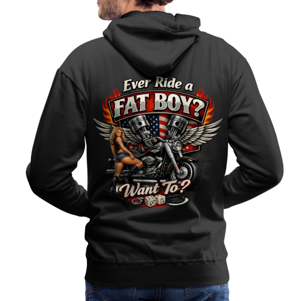 Ever Ride A Fat Boy Want To Funny Biker Hoodie (Front & Back) Color: Royal Blue