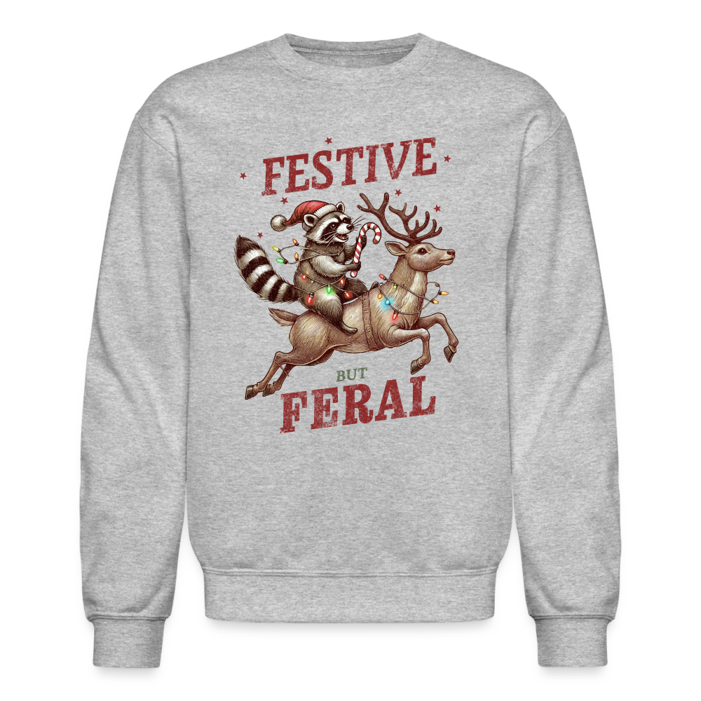 Festive But Feral Raccoon Christmas Sweatshirt - heather gray