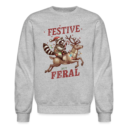 Festive But Feral Raccoon Christmas Sweatshirt - heather gray