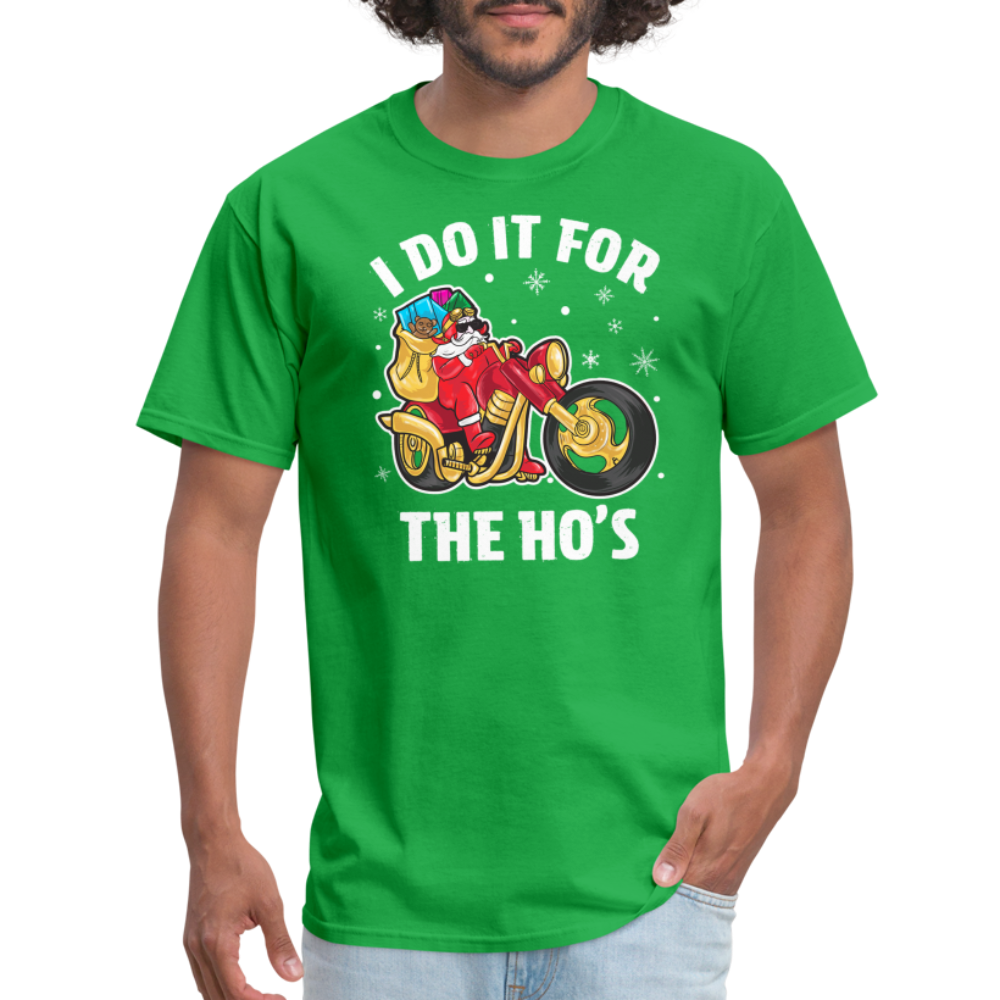 Christmas Biker Santa Riding Motorcycle I Do It For The Ho's T-Shirt - bright green