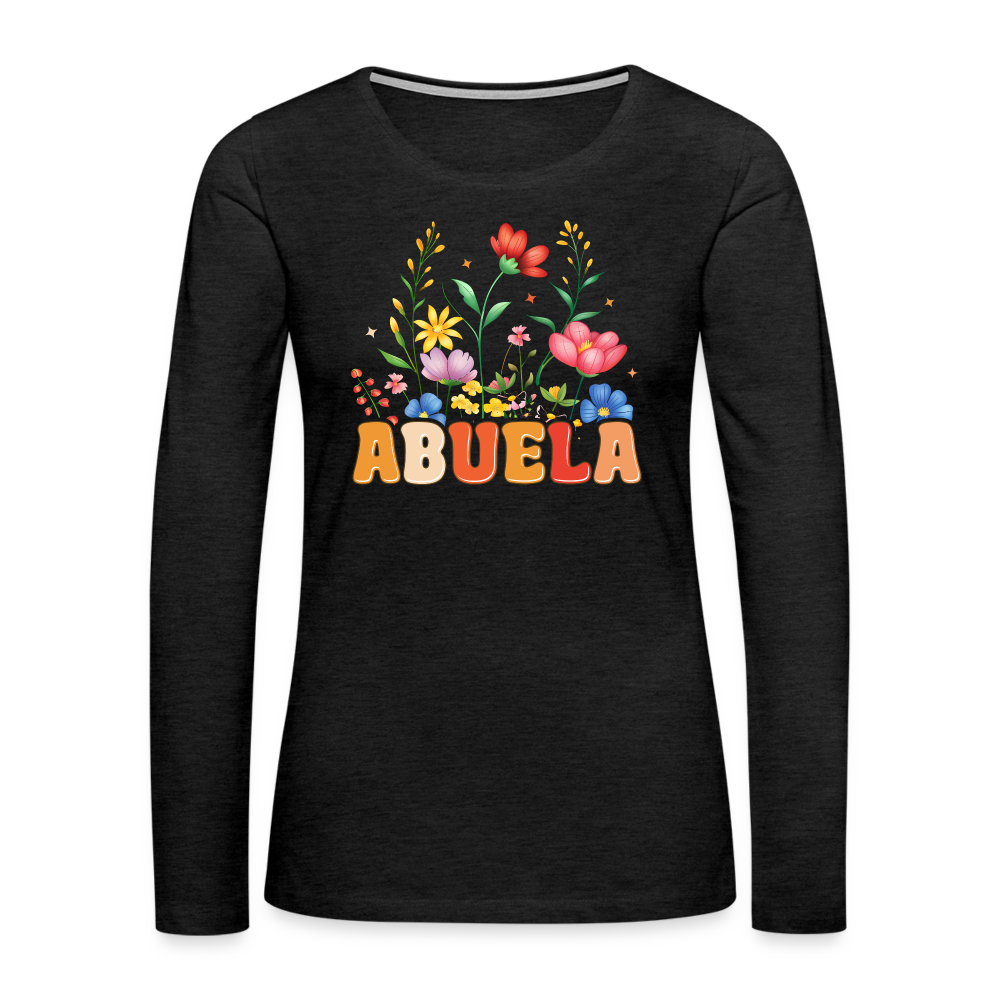 Abuela Premium Long Sleeve T-Shirt with Floral Design - charcoal grey