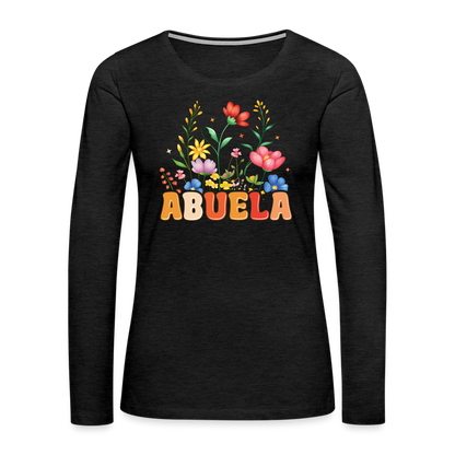 Abuela Premium Long Sleeve T-Shirt with Floral Design - charcoal grey