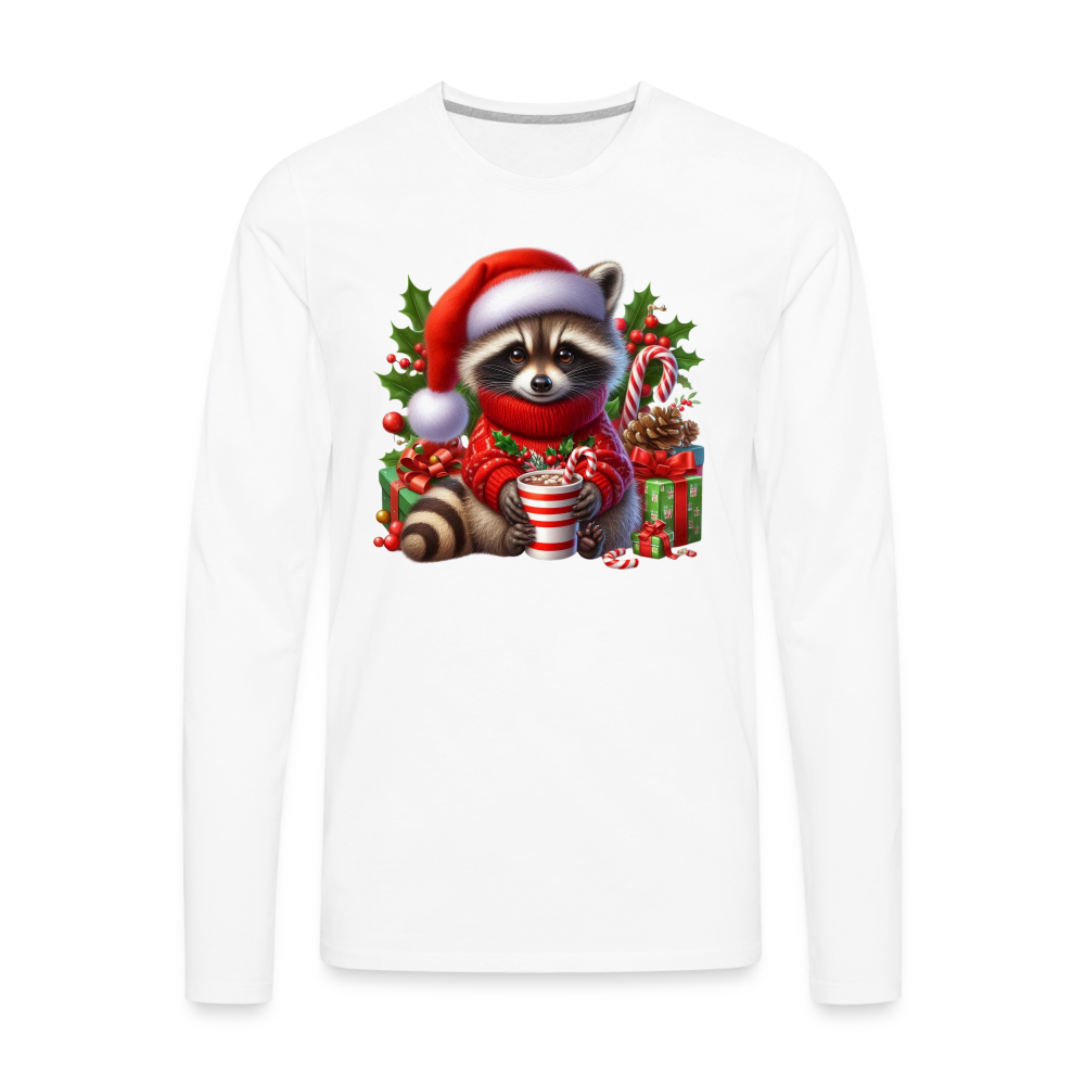 Christmas Cute Feral Raccoon Men's Premium Long Sleeve T-Shirt - white