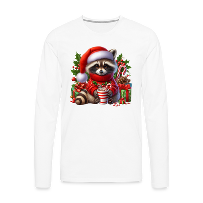 Christmas Cute Feral Raccoon Men's Premium Long Sleeve T-Shirt - white