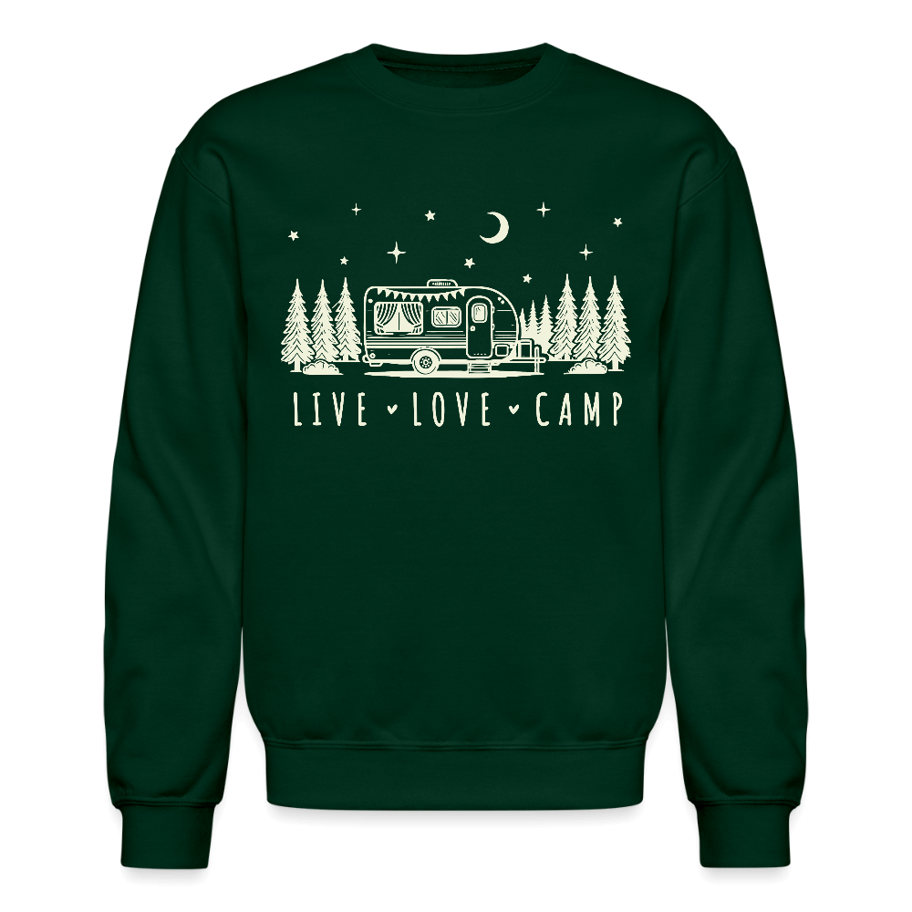 Live Love Camp Sweatshirt – Camper Under Night Sky Color: forest green