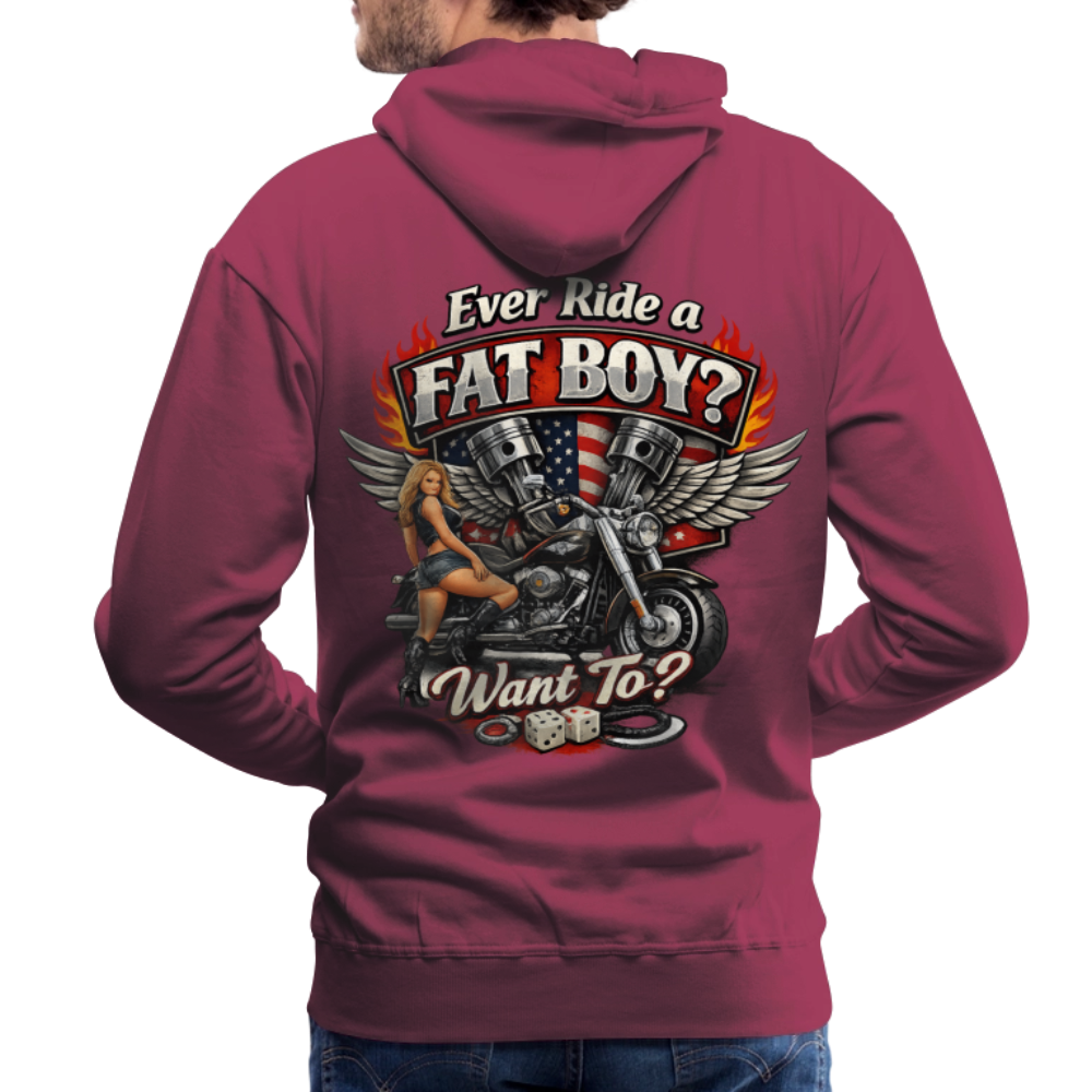 Ever Ride A Fat Boy Want To Funny Biker Hoodie (Front & Back) Color: Royal Blue