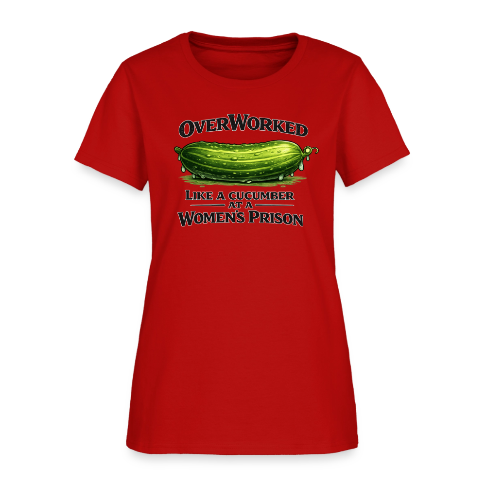 OverWorked Cucumber Funny Women’s T-Shirt Color: Pink