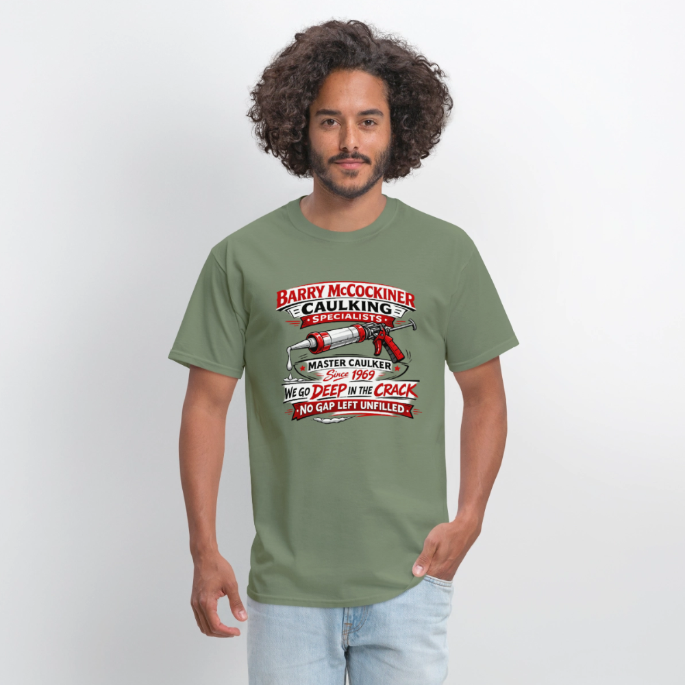 Barry McCockiner Caulking Funny T-Shirt Color: Rock