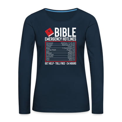 Bible Emergency Hotline (Scriptures) Women's Premium Long Sleeve T-Shirt - deep navy