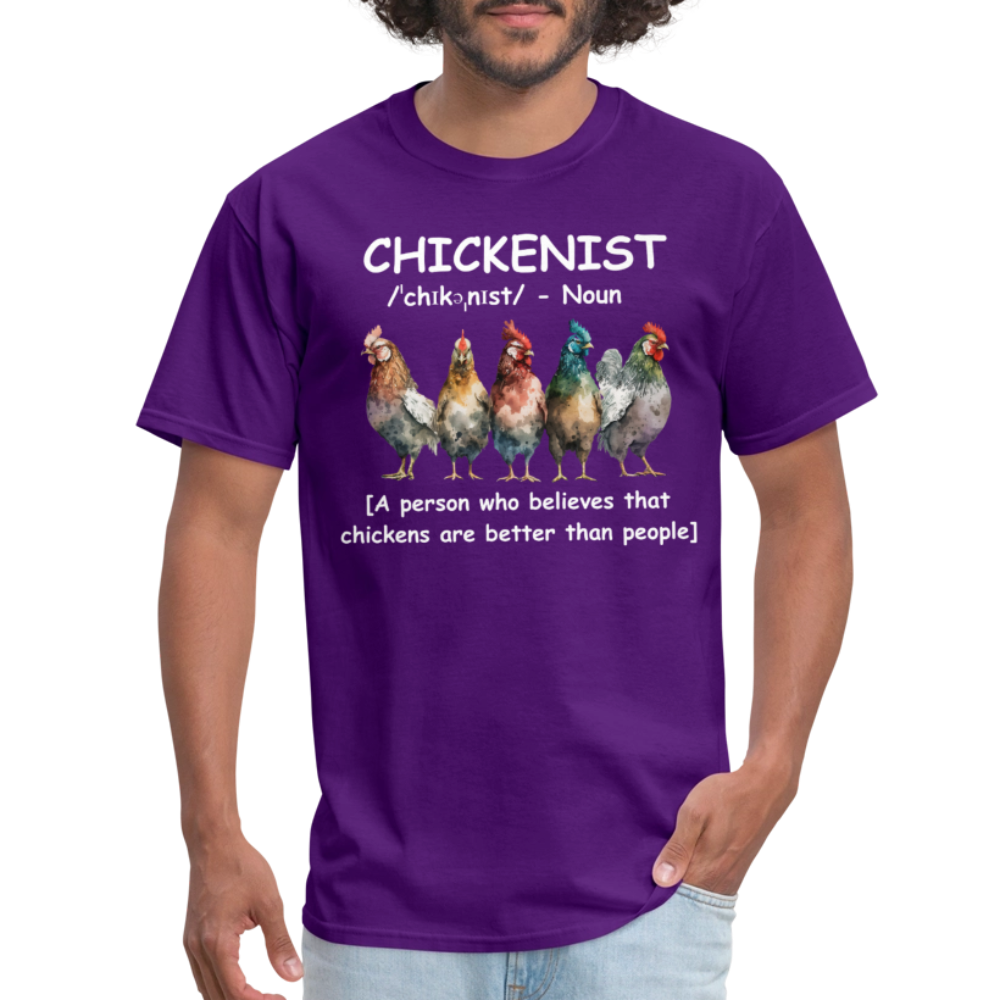 Chickenist T-Shirt (Chickens are better than people) - purple