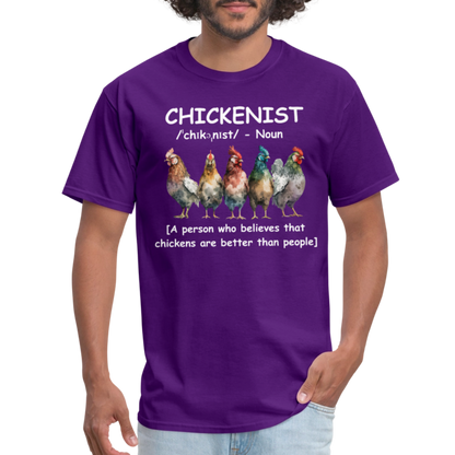 Chickenist T-Shirt (Chickens are better than people) - purple