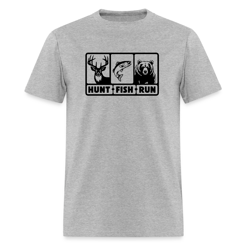 Hunt Fish Run Tee – Funny Outdoor Humor Shirt - heather gray