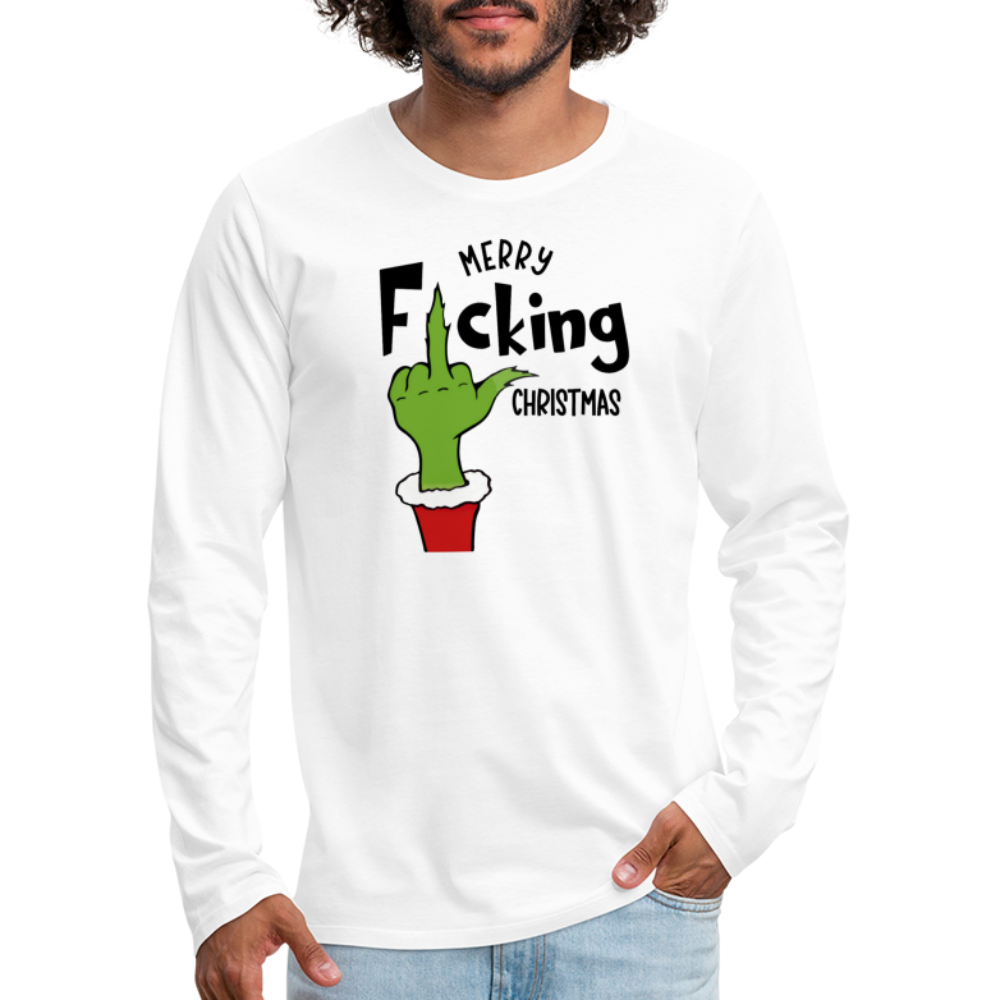 Merry F*cking Christmas Grumpy Middle Finger Men's Premium Long Sleeve T-Shirt - white