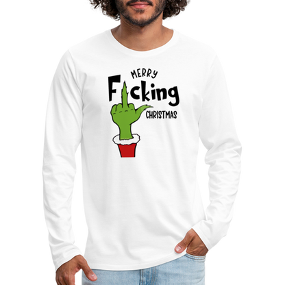 Merry F*cking Christmas Grumpy Middle Finger Men's Premium Long Sleeve T-Shirt - white