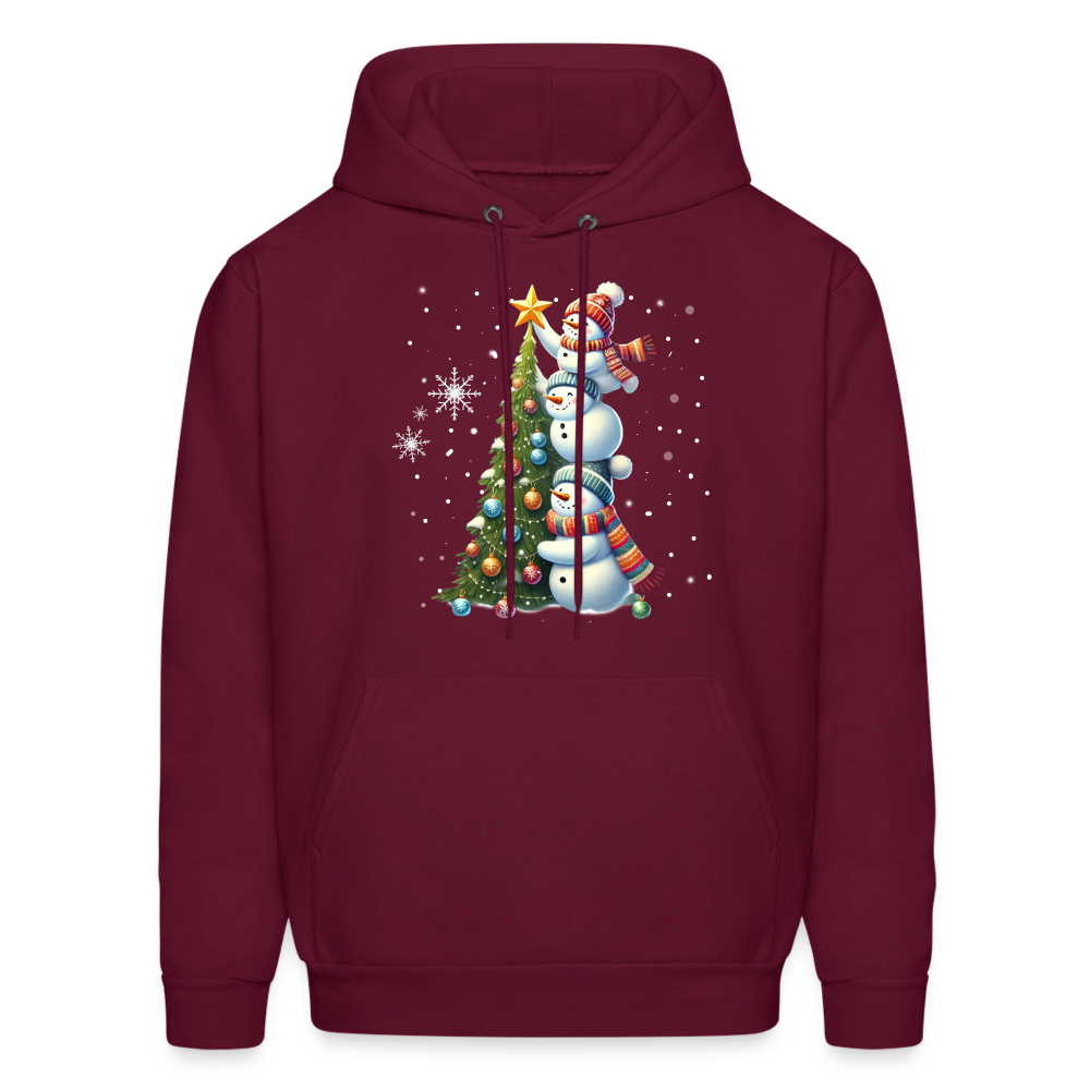 Cute Snowman Decorating Christmas Tree Hoodie - burgundy