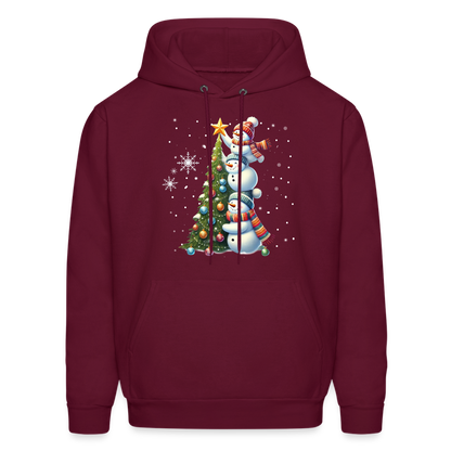 Cute Snowman Decorating Christmas Tree Hoodie - burgundy