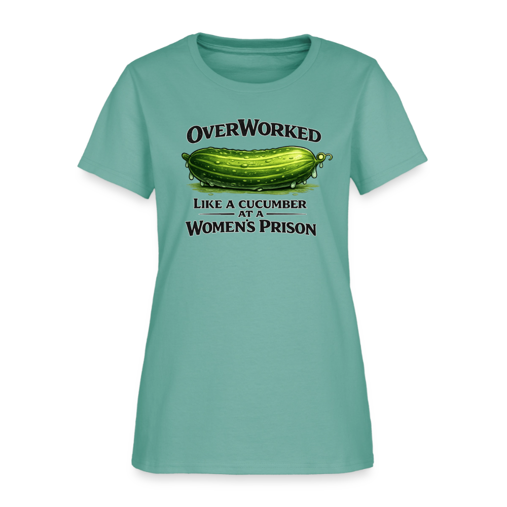 OverWorked Cucumber Funny Women’s T-Shirt Color: Aquatic