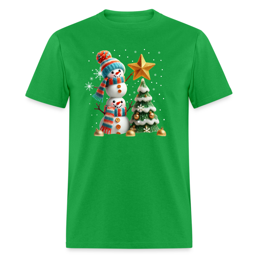 Cute Christmas Funny Snowman Decorating Tree T-Shirt - bright green