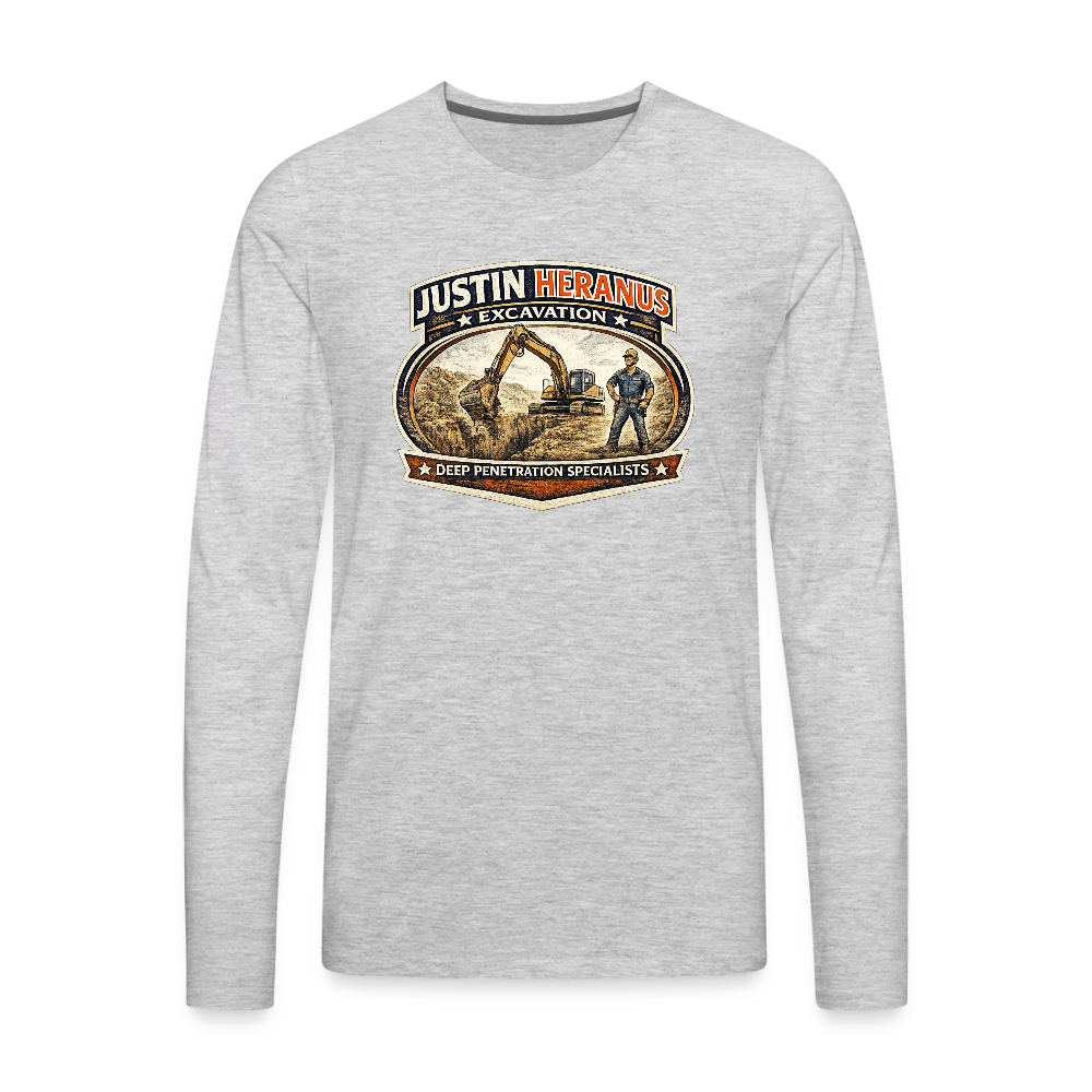 Justin Heranus Drilling Co Long Sleeve Funny Humor Shirt Color: heather gray
