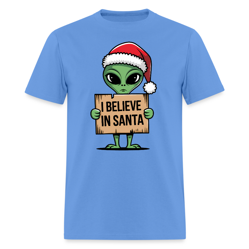 I Believe in Santa T-Shirt – Funny Alien Christmas Tee Color: carolina blue
