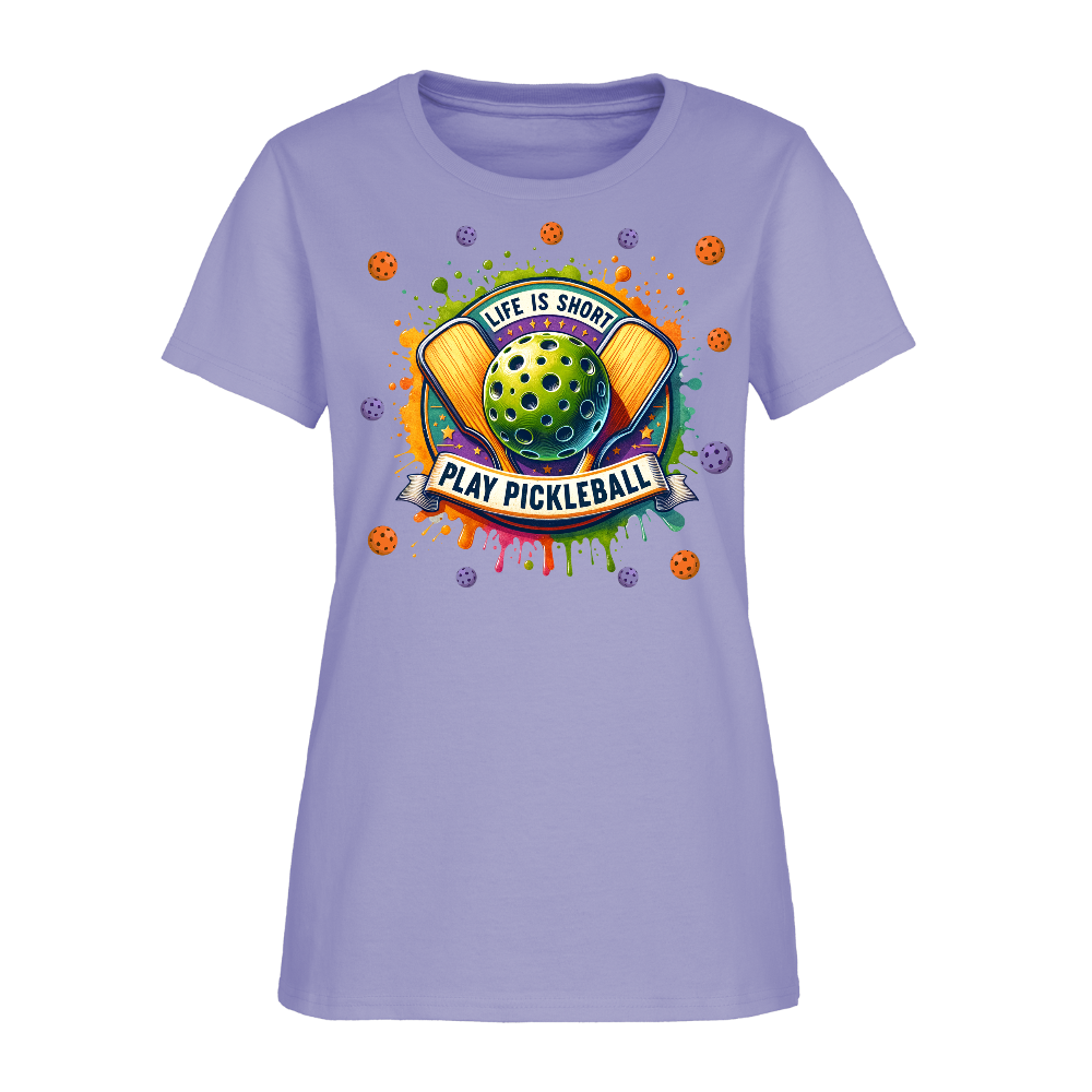 Life Is Short Play Pickleball Women's T-Shirt Color: lavender