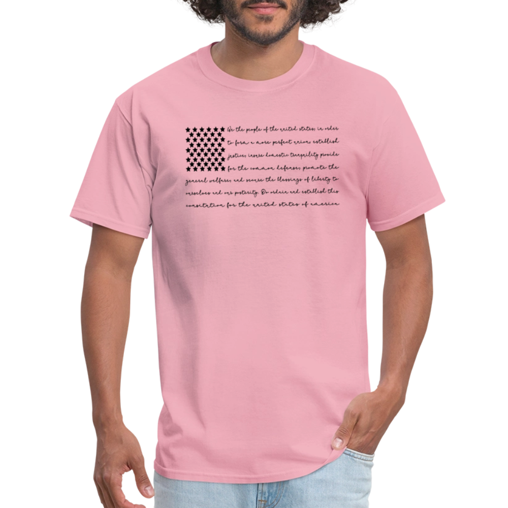 American Flag We The People Constitution T-Shirt (Black Letters) - pink