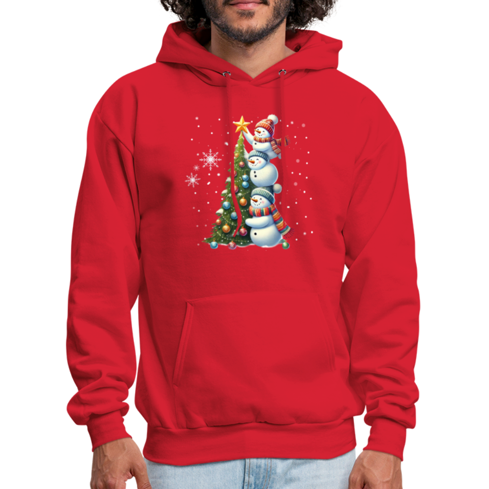 Cute Snowman Decorating Christmas Tree Hoodie - red