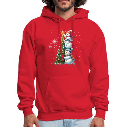 Cute Snowman Decorating Christmas Tree Hoodie - red