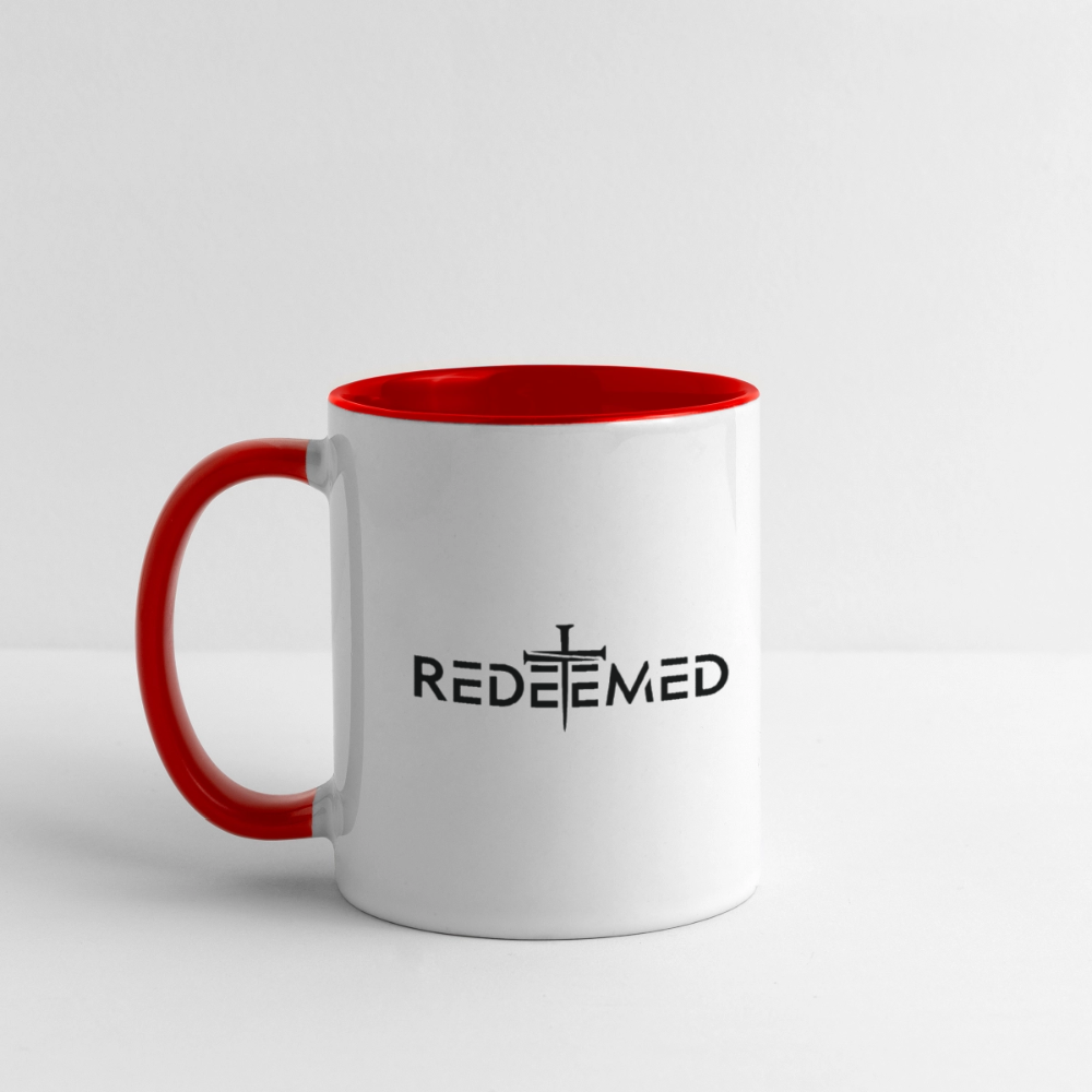 Redeemed Coffee Mug – Faith-Based Christian Design - white/red