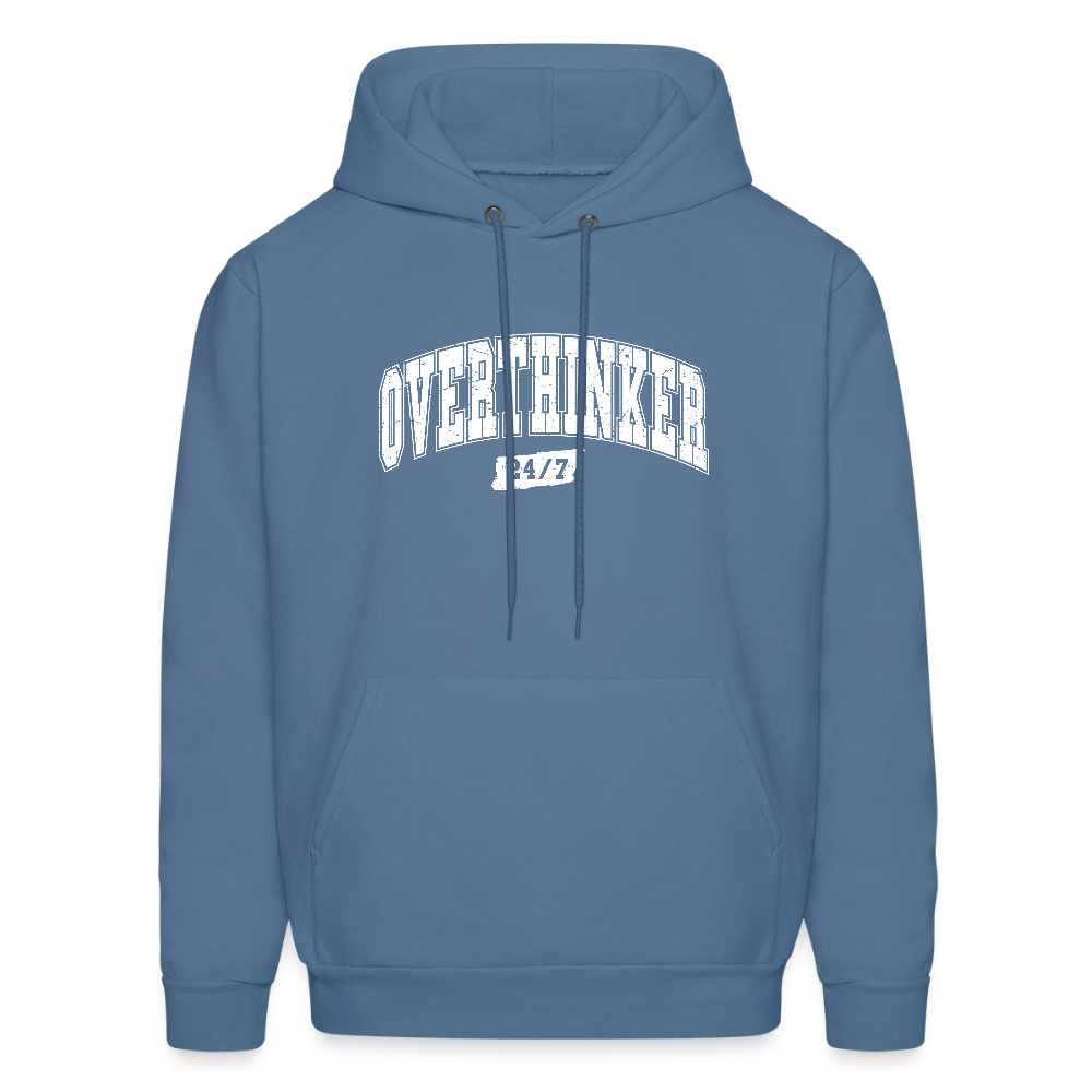 Overthinker 24/7 Funny Hoodie – White Arched Letters - denim blue