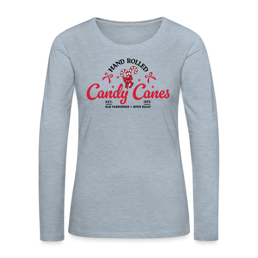 Hand Rolled Candy Canes Women's Premium Long Sleeve T-Shirt - heather ice blue