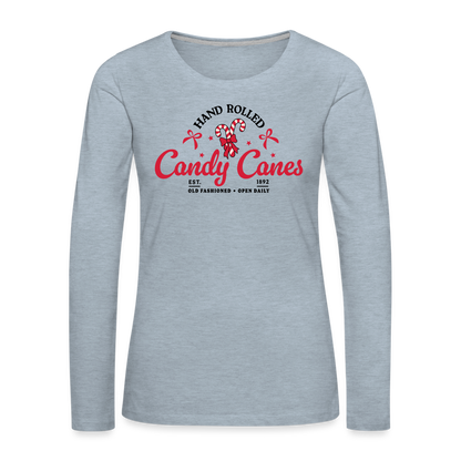 Hand Rolled Candy Canes Women's Premium Long Sleeve T-Shirt - heather ice blue