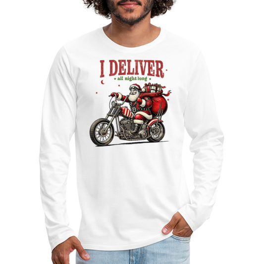 Biker Santa - I Deliver All Night Long (Naughty Christmas) Long Sleeve T-Shirt - white