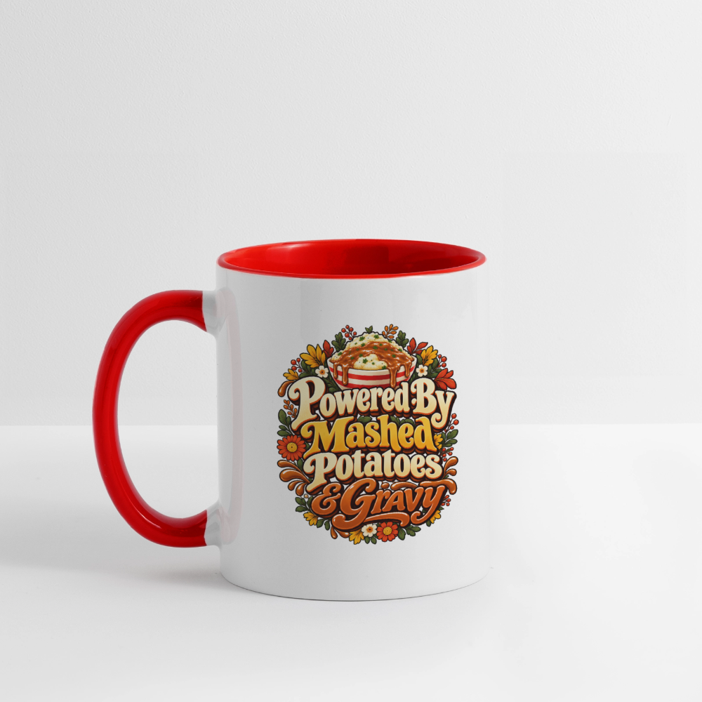 Powered by Mashed Potatoes & Gravy – Fall Floral Coffee Mug - white/red