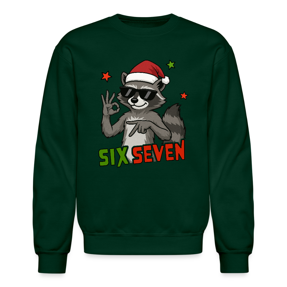 Six Seven 67 Raccoon Christmas Sweatshirt - forest green