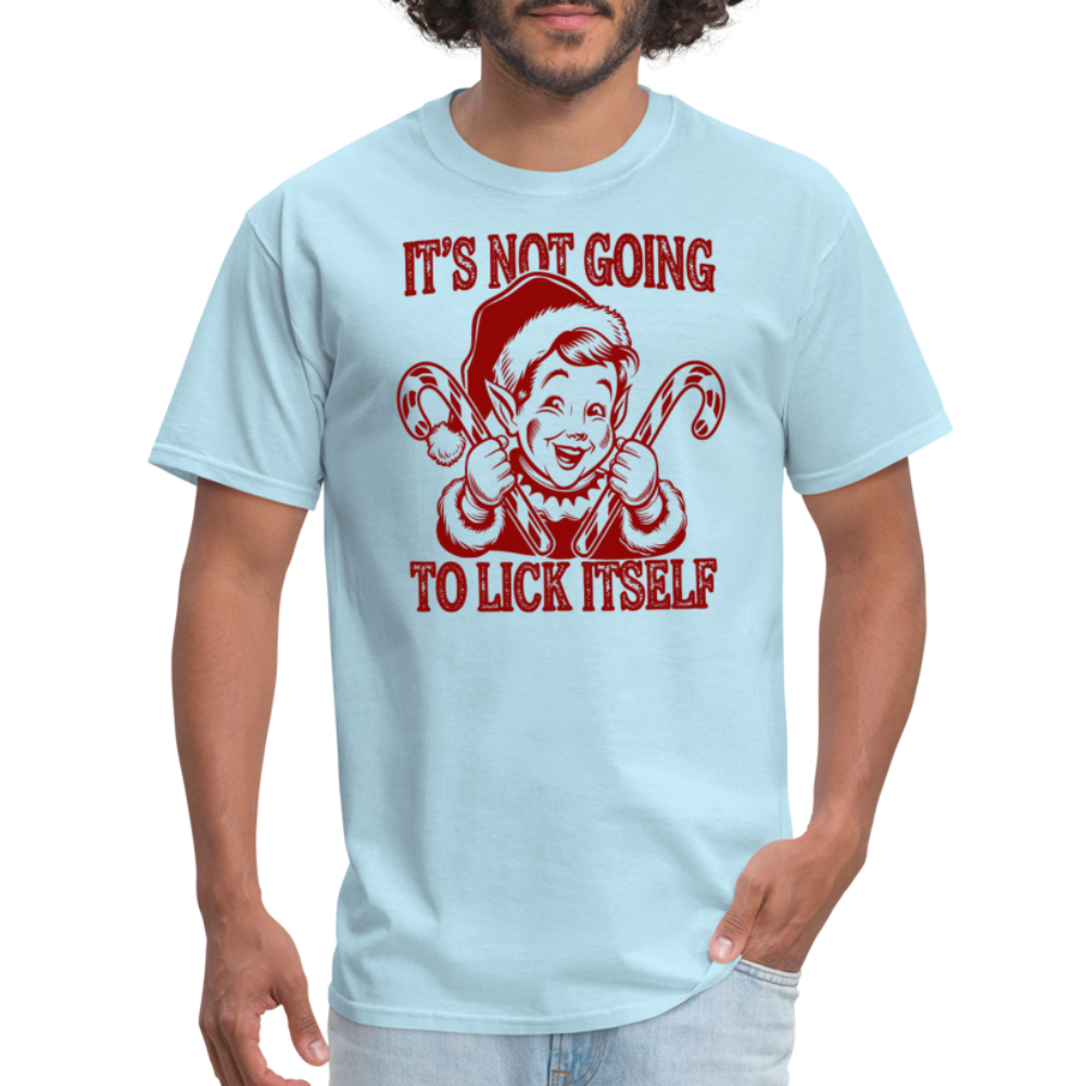 It's Not Going To Lick Itself (Naughty Christmas Elf) T-Shirt - powder blue