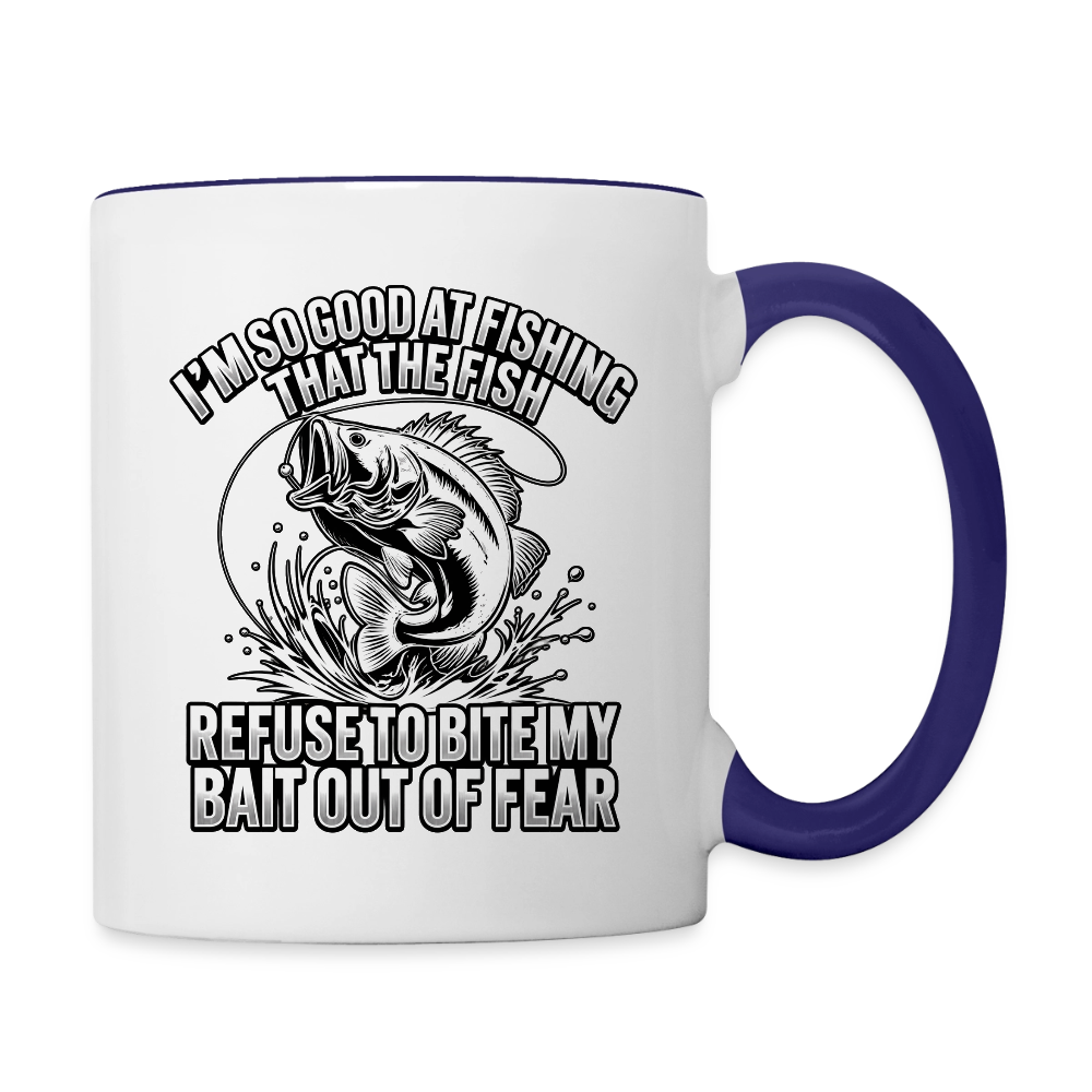 I’m So Good at Fishing the Fish Refuse to Bite Ceramic Mug - white/cobalt blue